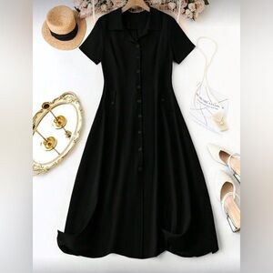 SHEIN Black Button Front Maxi Dress – Short Sleeve – Size 0XL